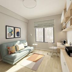 a living room filled with furniture next to a window