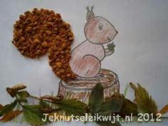 a child's drawing of a squirrel on top of a potted plant with leaves