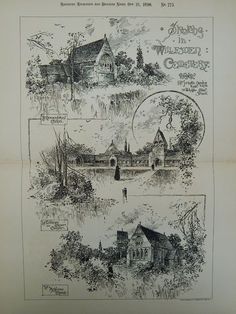 an old book with pictures of houses and other things in the pages, including water