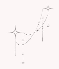 a drawing of stars hanging from the side of a white wall with black and white lines