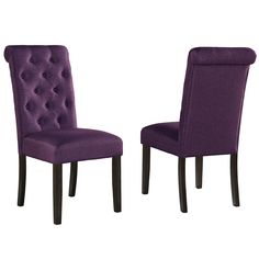 two purple chairs sitting next to each other