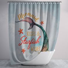 mermaid kisses and starfish wishes shower curtain