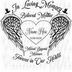 two hearts with wings and the words i love my mommy beloved father