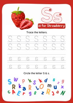 the letter s is for strawberry tracer and worksheet with letters to write it