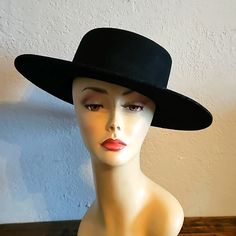 Beautiful Gigi Pip Bolero Classic Hat 22 Inch Circumference 3.5 Bim 3.5 Crown New Black Fedora With Flat Crown For Spring, Black Spring Hat With Flat Crown, Chic Black Fedora With Flat Crown, Black Flat Crown Hat For Spring, Black Fitted Fedora With Flat Crown, Black Flat Crown Fedora For Kentucky Derby, Modern Black Brimmed Hat, Black Top Hat With Flat Crown For Kentucky Derby, Black Top Hat For Kentucky Derby With Flat Crown