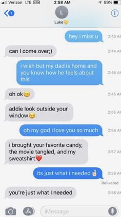 two texts that are being shared to someone on their cell phone, with the text'i wish but my dad is home and you know how he feels about