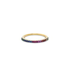 (1) Rainbow Stackable Band – Olive & Chain Yellow Gold Multi-stone Rings For Party, Multicolor Halo Rings Fine Jewelry, Rainbow 14k Gold Round Rings, Rainbow 14k Gold Rings, Modern Ring Design, Olive Jewelry, Rainbow Sapphires, Ring Ruby, Rainbow Rings