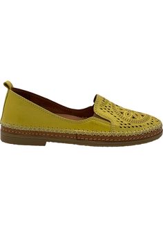 Style: Ingrid Slip-on style, perforated upper, heel tab Approximate measurements: Heel 3/4"H; Sole 1/4" Fit: true to size Bovine leather upper/lining/insole; rubber outsole Imported Slip Ons, Moccasins, 4 H, Flat Shoes Women, Shoes Flats, Leather Upper, Shoe Accessories, Slip On, Women Accessories