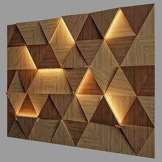 a wooden wall with some lights on it and an abstract design in the middle,