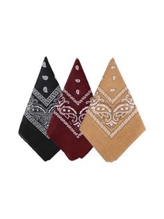 three different colored bandannas on white background