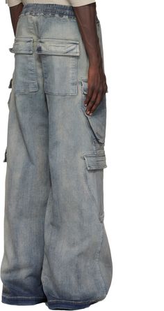 Wide-leg, stonewashed, and overdyed lightweight stretch denim cargo pants. · ZDHC-certified · Drawstring at elasticized waistband · Four-pocket styling · Exposed zip-fly · Rivets, eyelets, and press-stud hardware at front · Cargo pockets at legs · Dropped inseam Supplier color: Sky Utility Washed Blue Cargo Pants With Five Pockets, Utility Style Washed Blue Cargo Pants With Five Pockets, Washed Blue Utility Cargo Pants With Five Pockets, Utility Washed Blue Cargo Pants With Multiple Pockets, Utility Washed Blue Cargo Jeans With Five Pockets, Washed Blue Utility Cargo Jeans, Utility Washed Full Length Cargo Pants, Utility Style Washed Full Length Cargo Pants, Washed Blue Cotton Cargo Jeans With Cargo Pockets