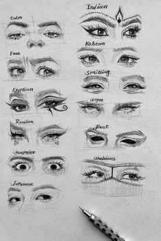 a drawing of different types of eyes