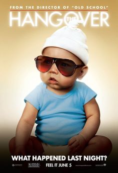 a baby wearing sunglasses and a hat with the caption hangover what happened last night?