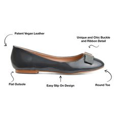 Look polished from day-to-night in bow accent flats by Journee Collection. These stylish ballet flats feature lustrous faux leather with a patent finish. A classy fabric bow with a centered polished metal emblem finishes the look. At Journee Collection our flat styles will have you looking just as professional as the boss at work to having the cutest shoes when you go out for the night. Patent Leather Bow Flats, Cutest Shoes, Look Polished, Fabric Bows, Journee Collection, The Boss, Fashion Flats, Cute Shoes, Ballet Flats