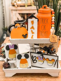 an assortment of halloween decorations on a table