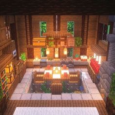 an image of a living room that is in minecraft with lots of furniture and plants