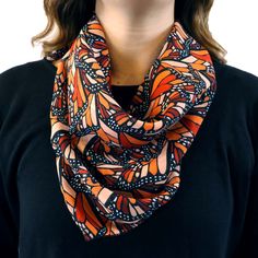 Butterfly Wings Square Scarf - Tied Bandana Style - Knotty Tie Co. Glass Butterflies, Butterfly Scarf, Monarch Butterflies, Neck Gaiters, Small Bows, Eco Friendly Fabric, Petite Women, Shades Of Orange, The Butterfly