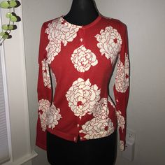 Never Worn, Machine Wash, 100% Cotton Floral Cardigan, Navy Sweaters, Red Floral, Long Sleeve Sweater, Sweaters & Cardigans, Old Navy, Red White, Cardigans, Red And White