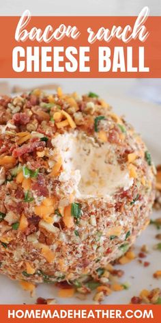 bacon ranch cheese ball on a white plate