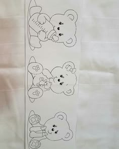 two pictures of teddy bears on a white sheet with black outline and the same drawing