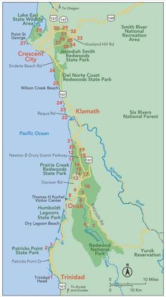 a map showing the location of klamathh and its surrounding areas, including the beach