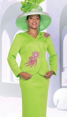 Indulge in the sophistication of the Aussie Austine 5925-LME Church Suit, a sartorial masterpiece designed to make an impact. This suit is the epitome of elegance, perfect for the woman who appreciates chic design combined with comfort. The vibrant lime green hue provides a refreshing and standout addition to any wardrobe, ensuring that you shine at social gatherings, church functions, or any formal event. Attention to detail is evident in the exquisite rhinestone and bead applique that adorns the blazer, adding a touch of glamour without overwhelming the design. This careful embellishment serves as a focal point, catching the eye and drawing admiration from onlookers. Craftsmanship is key, and the Aussie Austine 5925-LME Suit boasts a blazer and skirt tailored to flatter the figure, offer Bead Applique, Church Suits, Blazer And Skirt, Beaded Applique, Social Gathering, Social Events, Sophisticated Style, Chic Design, Formal Event