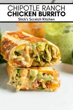 Stack of chipotle ranch grilled chicken burritos on a white plate. Chipotle Ranch, Chicken Burrito, Burritos Recipe, Chicken Burritos, Wontons, Chapati, Chicken Dishes Recipes, Wrap Recipes, Baklava