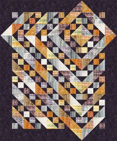 an abstract quilt with many different colors and patterns on it's sides, including the diagonal