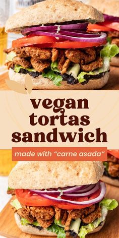 Try this delicious Vegan Mexican Tortas Sandwich, filled with vegan carne asada made from soy curls and topped with creamy refried beans. This hearty Mexican sandwich is full of bold, authentic flavors and perfect for a satisfying, plant-based meal. A crowd-pleaser for any occasion!