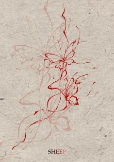 a red and white flower on a piece of paper with the word sheep written below it