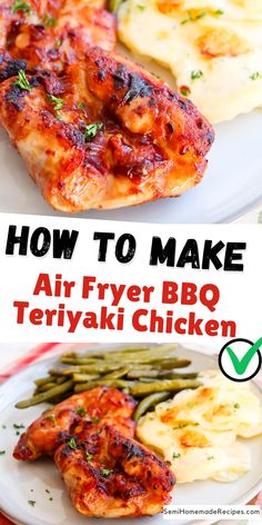 how to make air fryer bbq teriyaki chicken on a white plate