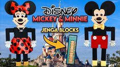 mickey and minnie in front of a castle with an arrow pointing to the top right