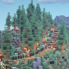 Minecraft House On Mountain Top, Minecraft Stairs Down Mountain, Mountain Path Minecraft, Taiga Base Minecraft, Minecraft Path Up Mountain, Minecraft Base Ideas Survival Mountain, Minecraft Stairs Outside Mountain, Minecraft Stairs Up Mountain, Minecraft House On Top Of Mountain