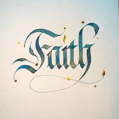 the word saff is written in blue ink with gold flecks on it