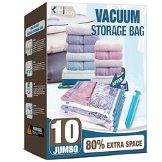 the jumbo vacuum storage bag is packed with various items