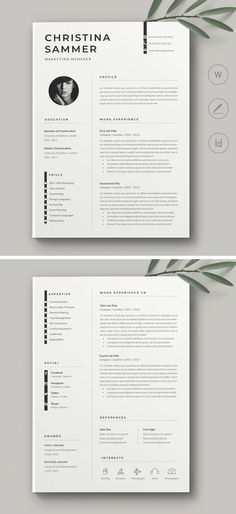 Resume CV Template MS Word & InDesign 2 Pages Resume, Two Page Resume Design, 2 Page Cv Template, Creative Cv Template Free, Modern Cv Template Free, Resume Design Inspiration, Template Quotes, Basic Resume Examples, Template Notes