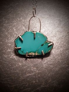 "Beautiful piece of turquoise from unknown mine. I have left the natural boytroidal surface and polished the sky blue face. The stone has been captured in a sterling silver prong setting so that it can be worn with either beautiful surface showing. The pendant measures 1.3\"(35.1mm) by 1.4\"(36.0mm) and weighs 0.32 oz.  Pendant ships with an 18\"cord or 20\"silver chain and a gift box." Blue Turquoise Necklace With Large Stone In Sterling Silver, Unique Nickel-free Blue Turquoise Necklace, Unique Blue Turquoise Necklace, Unique Nickel-free Turquoise Necklace, Unique Turquoise Nickel-free Necklace, Untreated Blue Turquoise Sterling Silver Necklace, Untreated Blue Turquoise Necklace In Sterling Silver, Blue Face, Sterling Silver Pendant