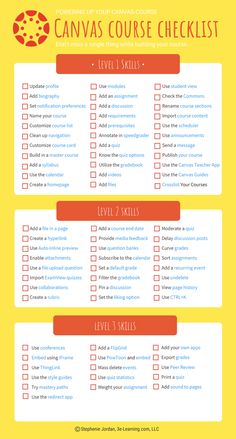 a yellow and red checklist with the words canva's course checklist