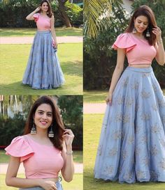 Lehengas Tops Design, Rainbow Indian Dress, Lehenga Top Back Design, Poses For Crop Top Lehenga, Short Blouse Design For Skirt, New Trending Lehenga Design, Crop Top Lehenga Poses, Lehenga Designs With Saree, Crop Tops Outfits Traditional