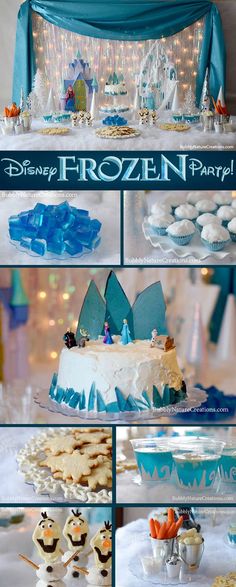 frozen party food and desserts are displayed on the table