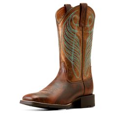 As at home in the stirrup as it is on the dance floor, this rich, full-grain leather boot is cushioned and breathable, delivering on both classic cowgirl style and reliable all-day comfort. Round Up Wide Square Toe Western Boot | Product Features : 0 : ATS® technology provides ergonomic support on uneven terrain, 1 : Removable All Day Cushioning insole, 2 : Duratread™ sole is extremely durable while still letting your foot flex, 3 : Four-row stitch pattern | Women's Round Up Wide Square Toe West Cowgirl Things, Classic Cowgirl, The Round Up, Square Toe Western Boots, Character Clothing, Ariat Boots, Take My Money, On The Dance Floor, Western Boot