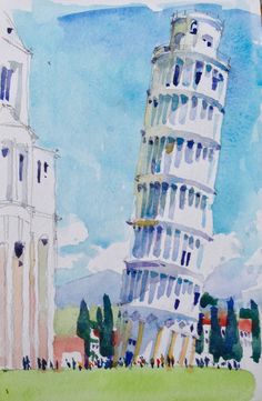 a painting of the leaning tower of pisa