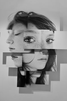 a woman's face is shown with multiple squares around it and the image has been altered