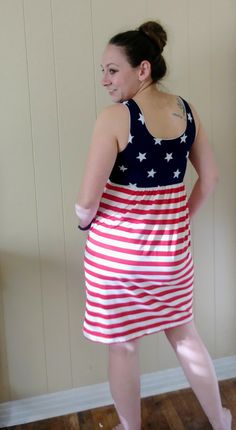 Patriotic Dress, 4th of July Dress, American Dress, Patriotic Outfit, Patriotic Tank, Stars Stripes, Star Dress, Empire Waist, USA Dress Boho Leggings, 4th Of July Dresses, Patriotic Dresses, American Dress, Patriotic Fashion, Food Near Me, Indy 500, Boho Chic Outfits