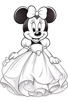 minnie mouse in a ball gown coloring page