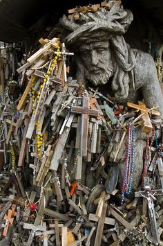 there is a statue made out of many pieces of wood