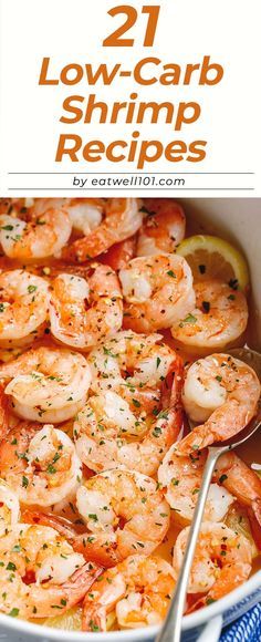 shrimp in a skillet with lemon and parsley on the side