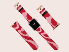 Wavy Abstract Groovy Lines Red Pink Band, For Apple Watch, 41mm 40mm 38mm 42mm 44mm, Vegan Leather Smartwatch Band, Watch Band Rose Gold ** Welcome to Wasy Design **  Our Apple Watch Strap are high quality, animal-friendly faux leather.  Every strap is made-to-order, with a method that ensures a high quality and long lasting print.  ** DESCRIPTION **  - Comfortable band and highly adjustable - Durable Print, won't peel off - Vegan Cruelty free - Matte fittings in Black, Gold, Rose Gold and Silver - Lifetime Warranty - Fits Series 1, 2, 3, 4, 5, 6, SE & 7 - Apple Watch NOT included Please note textures (wood, marble, etc) are not real, they are a print. POSTAGE: Your case will be printed and sent from the United States (for North American orders), and in Europe (for European orders). Estima Red Apple Watch Band Bracelet Strap, Red Bracelet Strap Apple Watch Band, Red Apple Watch Band With Bracelet Strap, Red Rectangular Bracelet Strap Apple Watch Band, Modern Red Rectangular Watch Accessories, Modern Pink Watch Bands With Bracelet Strap, Modern Pink Bracelet Strap Watch Bands, Pink Bracelet Strap Apple Watch Band, Pink Rectangular Bracelet Strap Apple Watch Band