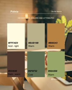 the color palettes are all different shades for each room in the house, including brown and green