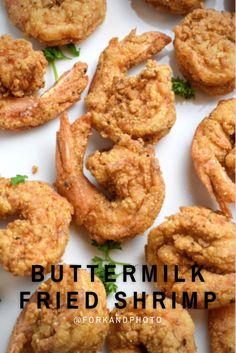 fried shrimp with parsley on top and buttermilk fried shrimp in the middle